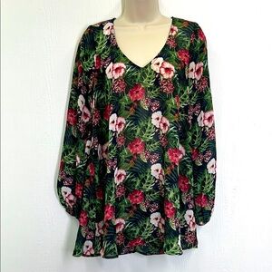Show Me Your Mumu - Black Floral Mesh V Neck Long Sleeve Blouse Size Small